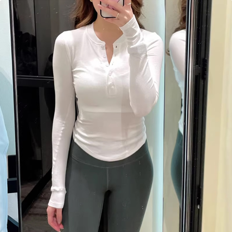 Lulu Wuge Lulu's Same Style Holdtight Henley Shirt Slimming Running Fitness Sports Yoga Long-Sleeved T-Shirt