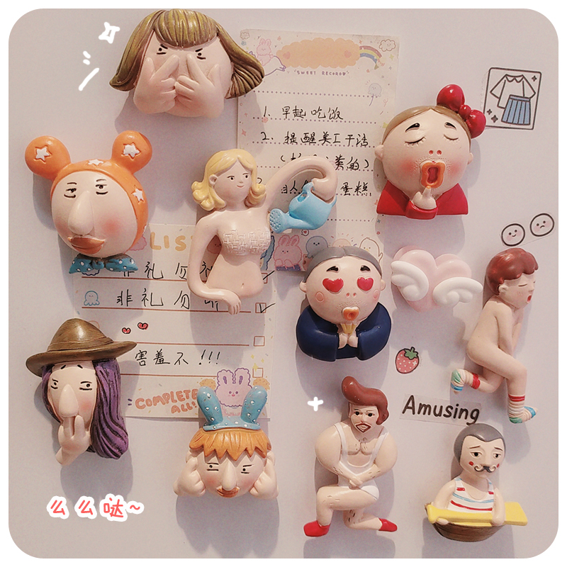 3D stereo creativity funny characters refrigerator with magnetic message posted home decorative cartoon button