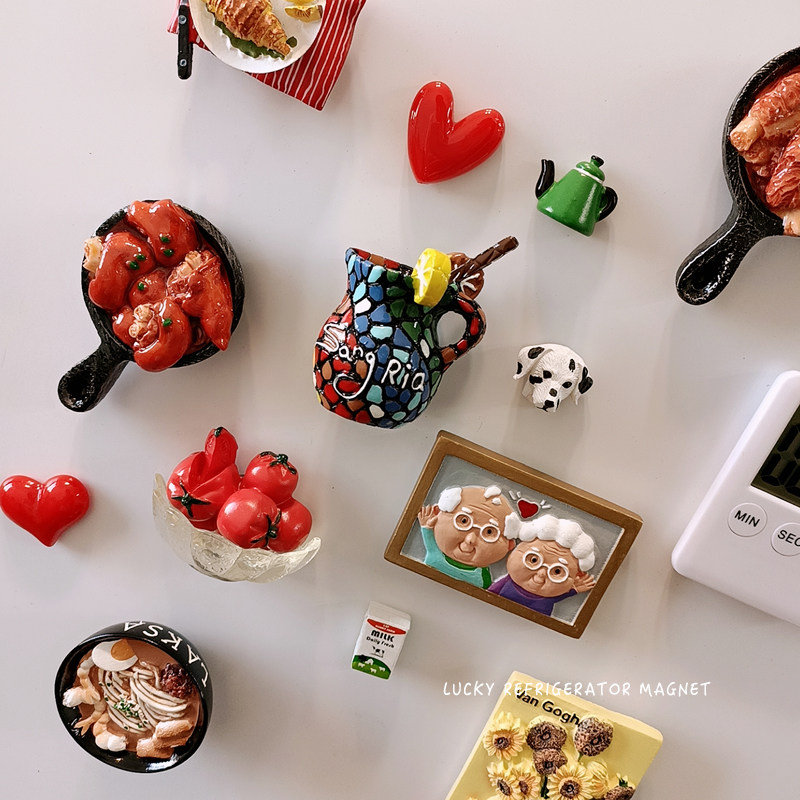 3D Solid Food Picnic Bread Mosaic Cups drinks Red Pork Hooch Fridge With Magnet Refrigerator Door Trim