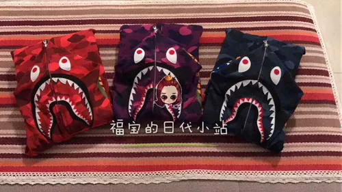 Fubao Spot, горячий стиль BAPE, фиолетовый, красный, синий, wgm, трехцветный камуфляжный свитшот с акулой на молнии, сделано в Японии