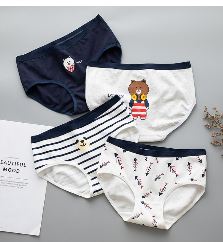 Dễ thương phim hoạt hình đồ lót nữ cotton eo phụ nữ cotton tam giác đáy quần bán buôn cotton cô gái 100% cotton áo khoác quần lót phụ nữ
