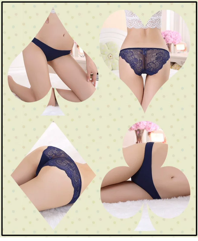 Quần lót ren nữ tính một mảnh không có dấu vết băng lụa rỗng sữa trong suốt lụa nữ thấp eo quần short bán buôn