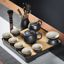 Japanese ceramic kung fu tea set set Small set home black pottery tea small tea tray tea cup office simple