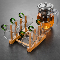 Heat-resistant glass kung fu tea set household tea maker transparent teacup with handleed red camellia teapot office teapot