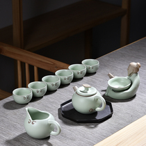 Ru kiln tea set pure handmade open sheet ceramic with teapot tea set Set of tea set home living room Business Gift customisation