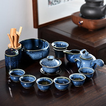 Defied whole set of ceramic blue wire drawing cover bowls Gongfu tea Kiln Changing Building of Tea Cup Teapot Tea Cup Teapot