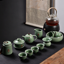 Kung Fu tea set set home complete set of Gothic kiln tea ceremony can be opened piece Ru porcelain teapot tea cup tea Sea
