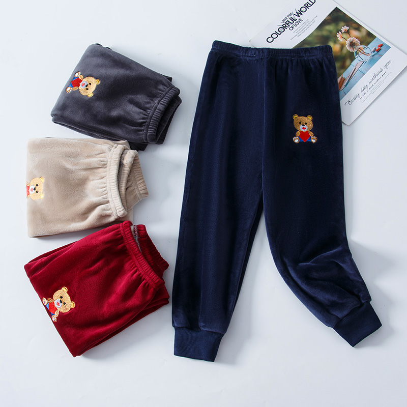 Children Plus Suede Pants Winter Thickened Pants Coral Suede Boys Girls Baby Bifacial Suede Casual Pants Warm Pants