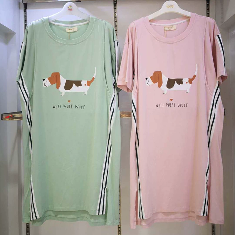 Bộ đồ ngủ mặc nhà mới chính hãng Xia Qixia, váy ngủ cotton ngắn tay cho con bú, váy bà bầu - Giải trí mặc / Mum mặc