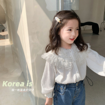 Girls lace lace texture shirt Spring and Autumn 2022 new lapel long-sleeved top Korean version undershirt tide
