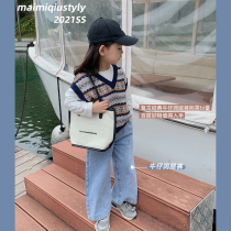 Mai Mai Qiu girls denim wide leg pants Spring children Foreign style Korean baby loose pants 2021 new fashion