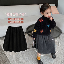 Mai Mai Qiu childrens clothing new Korean girl skirt summer baby Autumn and Winter children pleated skirt Black foreign gas