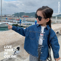Mai Mai Qiu girls imitation denim shirt baby long sleeve shirt girl foreign style top childrens clothing fashion Spring and Autumn Tide