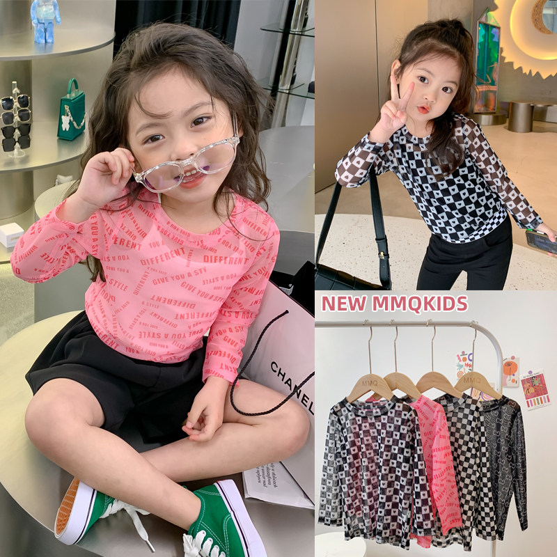 Kids cartoon letter undershirt Spring 2022 new style boys and girls full print sunscreen pullover Korean top