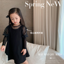 Mai Mai Qiu female baby vest dress 2021 spring new dress Korean version of foreign style black skirt girl tide