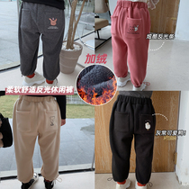 Girls cartoon casual pants Korean version plus velvet padded pants pants foreign style autumn and winter feet wear childrens sports