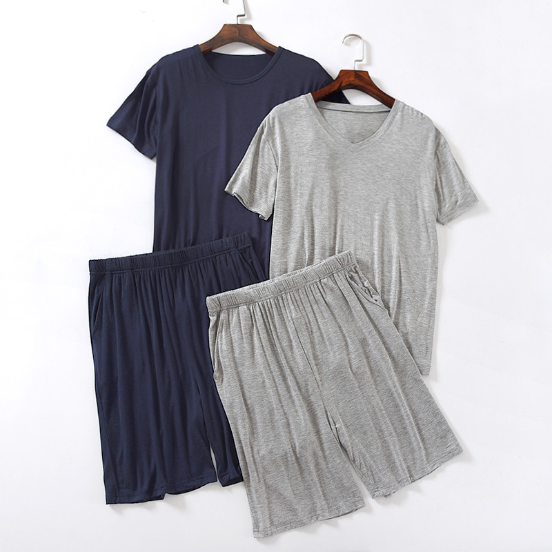 Pajamas men's summer ice silk modal dad wear middle-aged and elderly elastic home clothes large size thin section short-sleeved shorts
