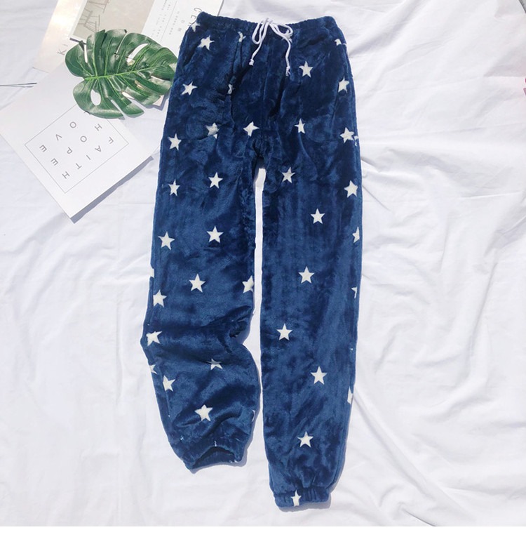 Bộ đồ ngủ Flannel của nam giới Bà mùa đông Quần bó sát gió ấm áp Cặp đôi cộng với nhung dày quần đũi nữ