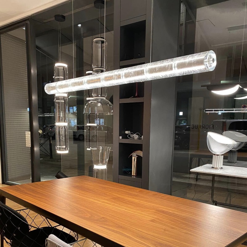 Italian Flo Minimalist Linear Dining Room Chandelier Light Luxury Bar Tea Room Crystal Glass Sensor Lighting