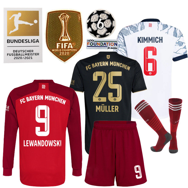 Bayern Jersey 21-22 Champions League home second away long-sleeved football suit No. 25 Muller 9 team uniform