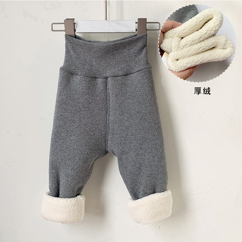 Thickened suede warm and high waist protective belted pants infant derdown long pants male and female baby ultra-thick underpants winter new-Taobao