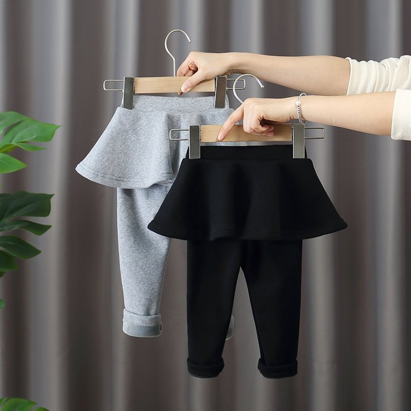 Female Baby Inner Hitch Pants Plus Suede Two Dress Pants Autumn Winter Baby Boy Pants Winter Girl Thickening Outside Wearing Long Pants