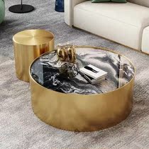  European style light luxury modern round brass coffee table Simple modern small apartment Stainless steel marble multi-function tea table