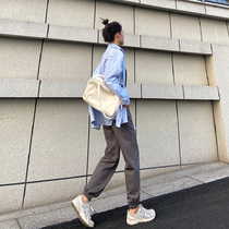 Black sports pants women's spring and autumn loose leggings slim Joker casual Harlan pants ins tide lantern pants