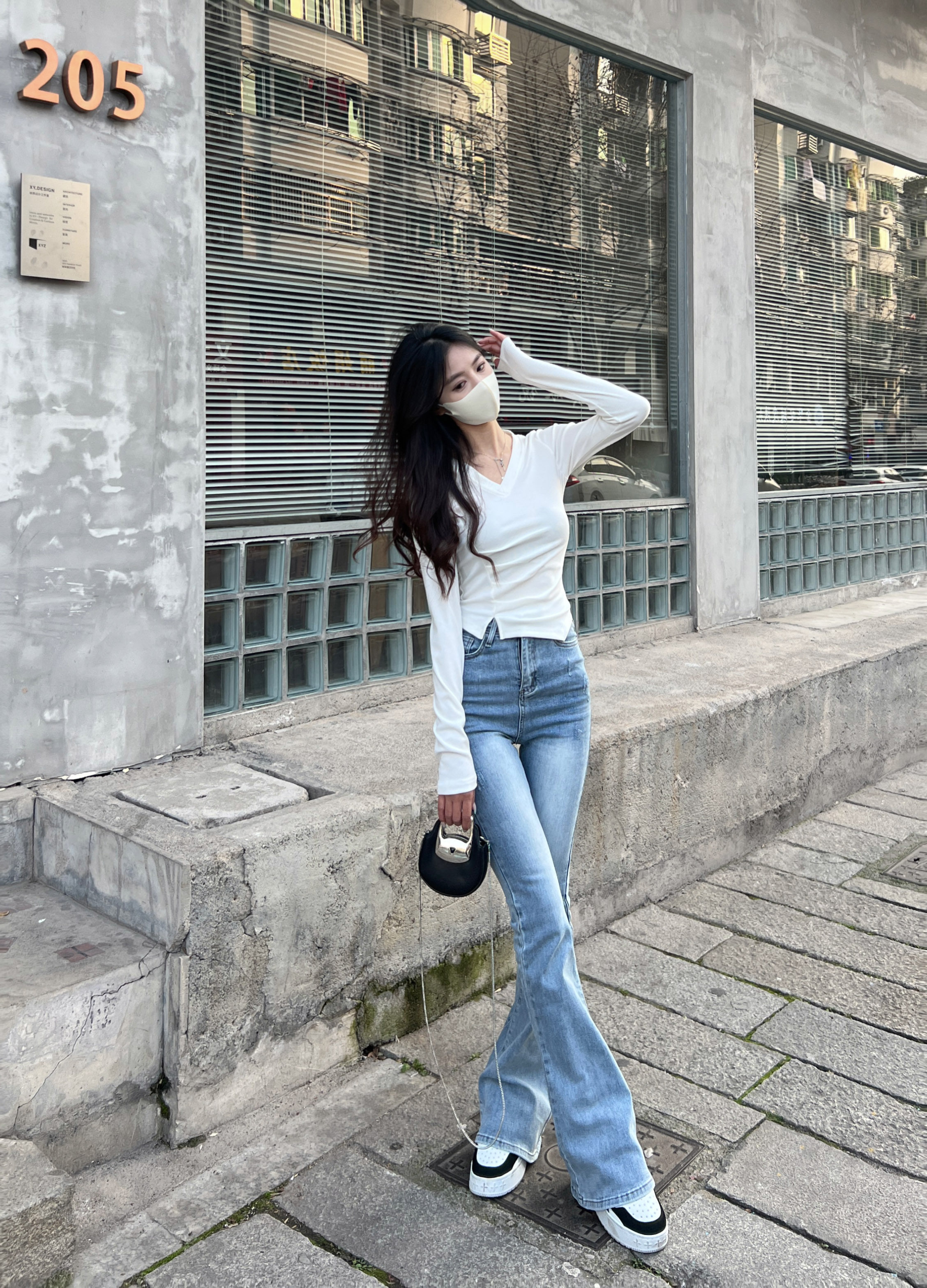 黑色辣妹V领长袖打底衫女春秋季不规则开叉显瘦打底T恤女白色上衣详情26