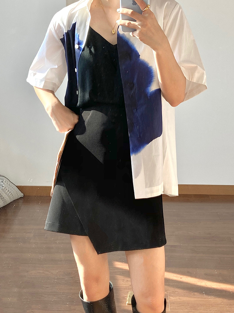 HUILIULIU sexy black slit skirt women's summer slimming irregular a-line skirt bag hip short skirt mid-length