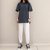 White sports pants women ins tide spring and summer students casual tie-legged Harlan radish pants loose nine-point feet pants