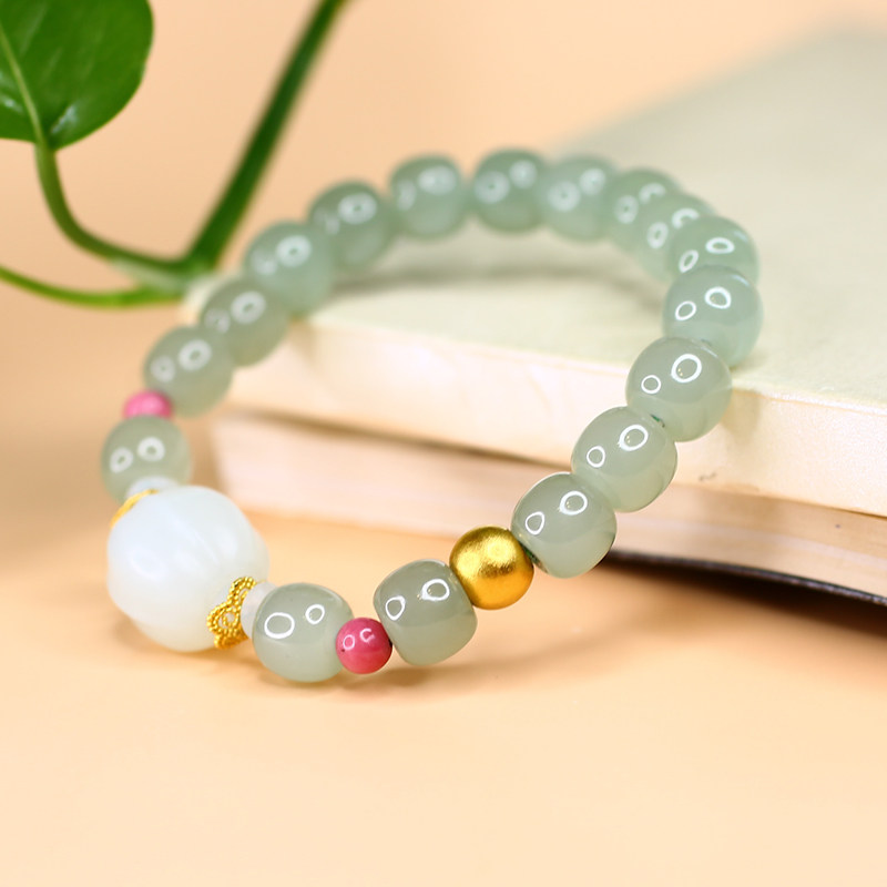 (Xiong's family) pure natural Hetian jade lake water green design old-fashioned bracelet bracelet single circle multi-circle necklace ball beads