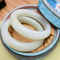 (Bear family jewelry) and Tian Yu sheep fat jade mountain flowing water white jade bracelet bracelet lotus powder smoke purple bison ditch girl