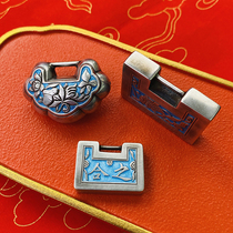 Xiongjia Jewelry Jingong Ancient Pharaoh Silver Foot Silver Coin Ping An Lock QinQi Calligraphy and Painting Bracelet Engraved Burning Blue Bracelet Live