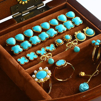 (Bear Live) High Porcelain High Blue American Turquoise Sleeping Beauty 925 Silver Inlaid Ring Ear Pendant