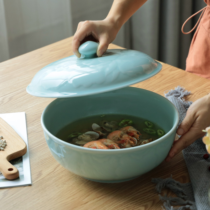 Ceramic 10 inch Soup Bowl ceramic household with large lid salad bowl pot Chinese peony bowl