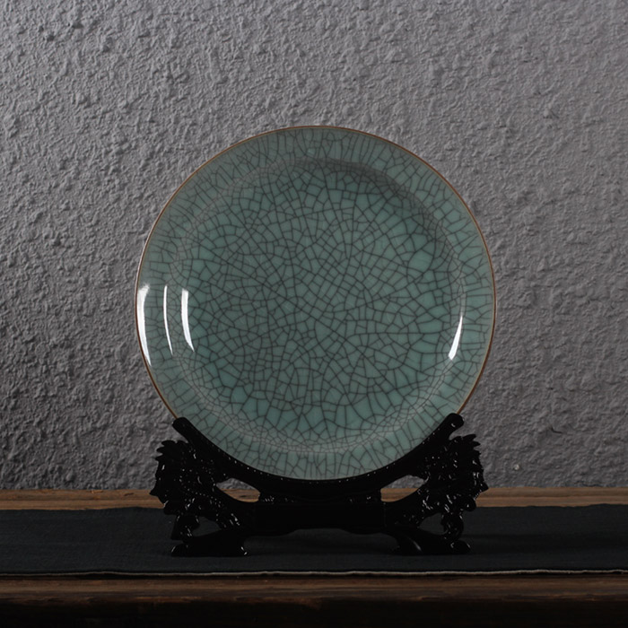 Longquan celadon living room home accessories decoration hanging plate Ge kiln open piece ice crack large plate sitting plate hanging plate