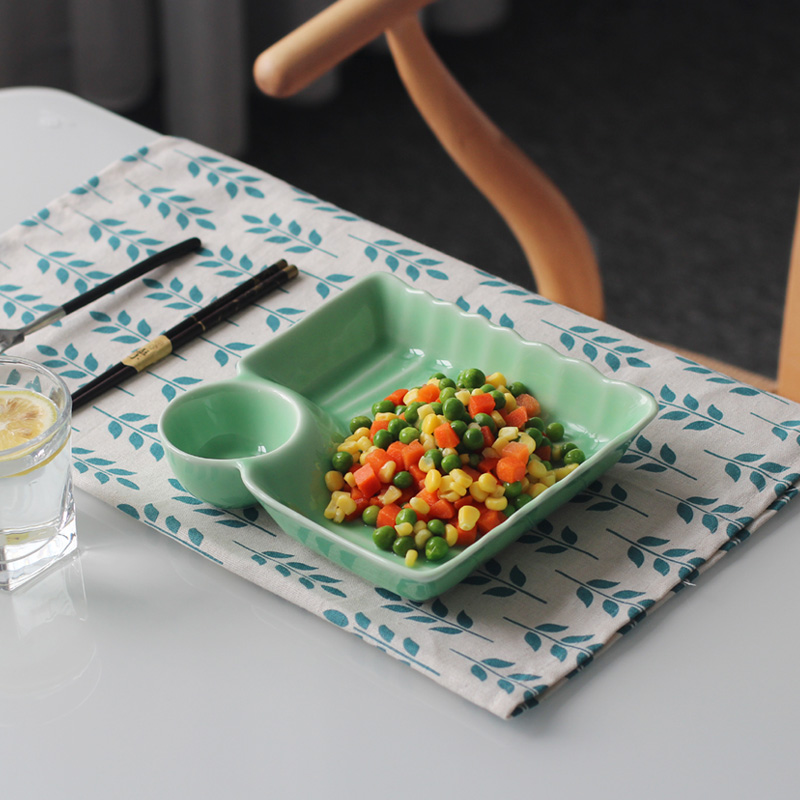 Jiaozi dish with vinegar dish creative ceramic plate breakfast tray household dish Chinese cutlery square plate