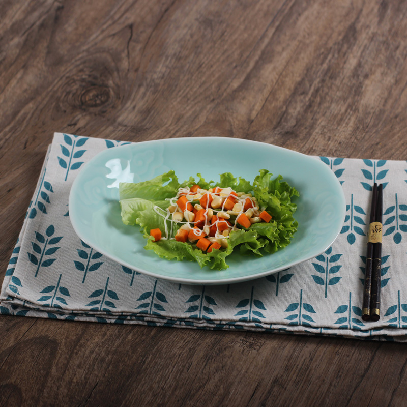 Green porcelain tableware Home Ceramic Vegetable Soup Deep Pan Creative Rectangular Dish 8 Inch Irregular Profiled Plate