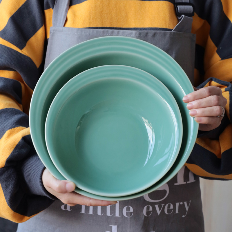 Green Porcelain Deep Plate plate Home 8-inch Loaded Soup Bowl Chinese Hotel Dining Room Large deep mouth Italy Noodle Dish