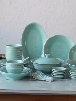 High-grade celadon cutlery sets Chinese ceramic dishes household combination eating bowls creative dishes