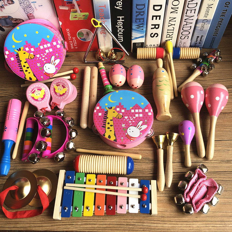 Suit Teaching Aids Combo Infant Child Early Teaching Musician Toy Bell Drum bifacial Drumwood Orff percussion