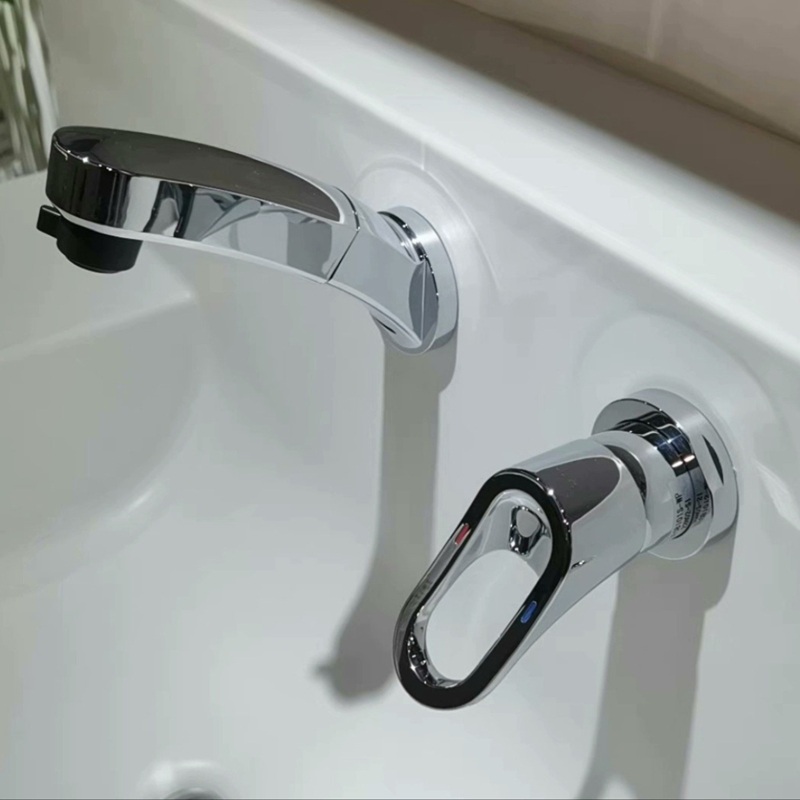 Japanese Ina Bathroom Cabinet with Pull-Out High-Back Faucet, Wall-Mounted Water Outlet, Hot and Cold Bathroom Fixture