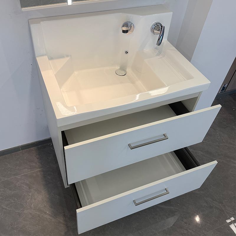 Modern Minimalist Solid Wood Multi-Layer Artificial Stone Countertop High-Back Integrated Bathroom Cabinet Set with Double Drawer Washbasin