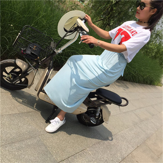 Lái xe mùa hè, đi xe đạp, xà cạp chống ánh sáng, váy chống tia cực tím, váy một mảnh, xe điện, váy chống nắng - Váy chân váy kẻ caro hàn quốc