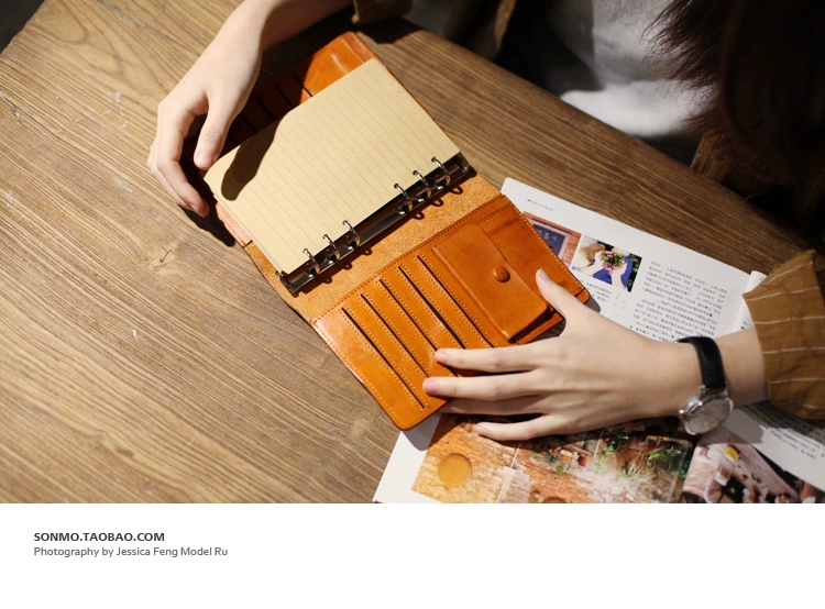 Thẻ da túi retro lớp đầu tiên handmade máy tính xách tay da a6 loose-leaf tài liệu túi lưu trữ túi đa chức năng túi hộ chiếu vỏ bọc hộ chiếu dễ thương