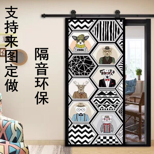 Custom Barn Door Color Sculpture Dressing Room Glass Bedroom Wooden Door With Lock Nordic Barn Valley Door Push-and-pull Kitchen Toilet Door