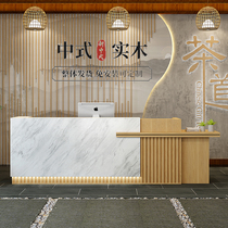 Chinese solid wood front desk service desk Company reception desk Welcome desk cashier Beauty and health foot bath shop bar