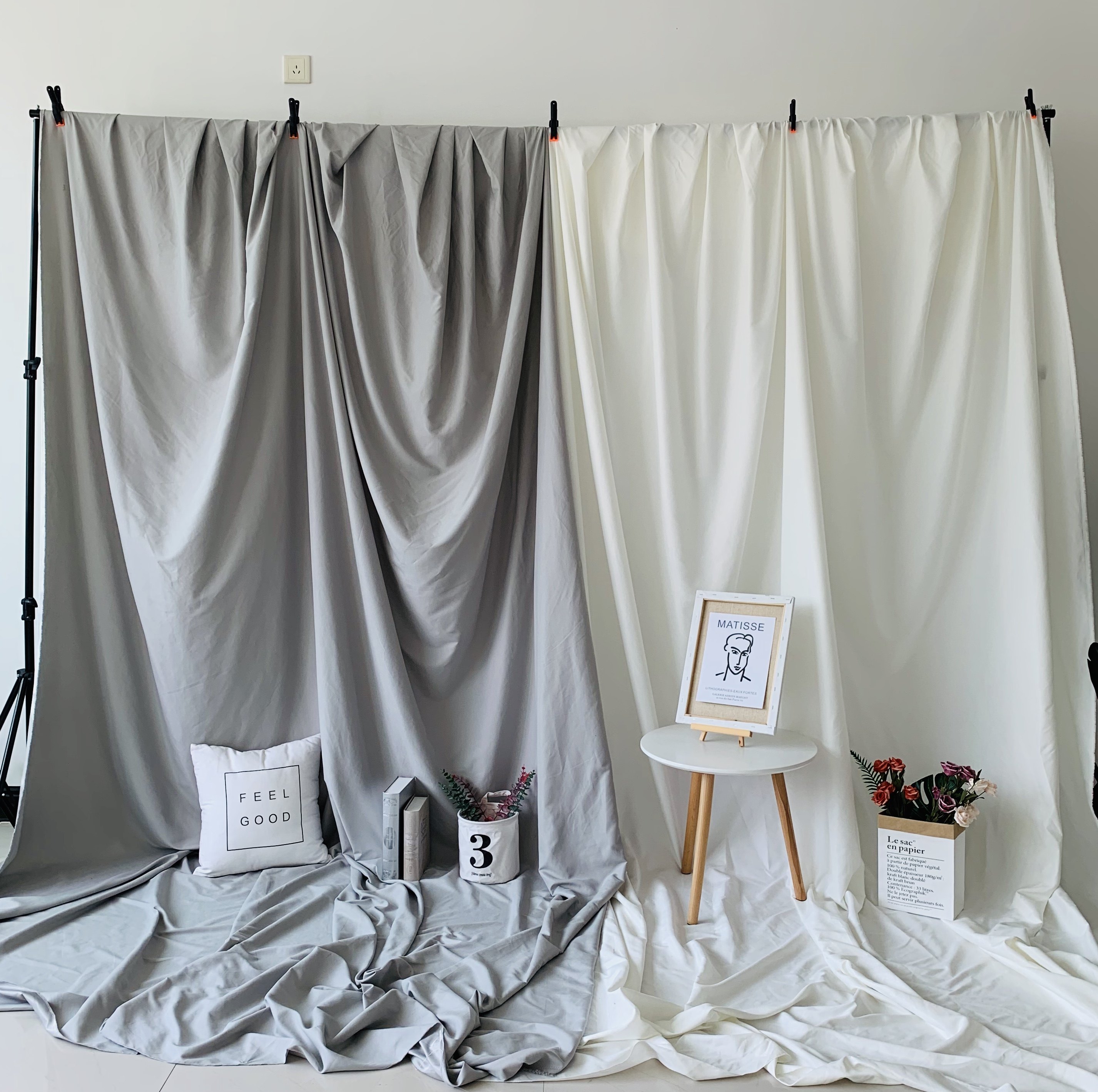Net Red Studio ins gray and white photo background cloth photography props clothing store hanging wall decoration curtain curtain