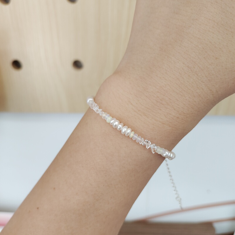 Liuyunfu Aurora Freshwater Pearl Sparkling Diamond Opal Opalite Bracelet S925 Silver Jewelry